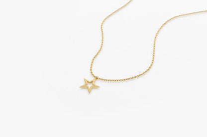 Colar Corrente com pingente Estrela Feminino em Ouro Branco 18k