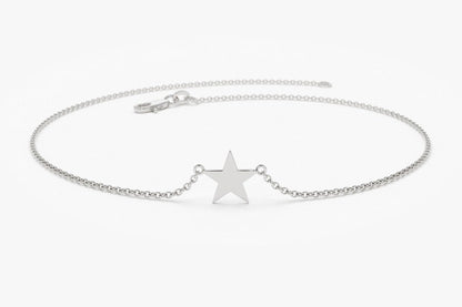 Pulseira Feminina de Ouro Branco 18k Estrela Delicado Luxo