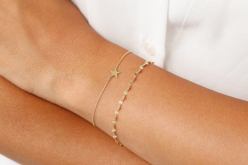 Pulseira Feminina de Ouro Branco 18k Estrela Delicado Luxo