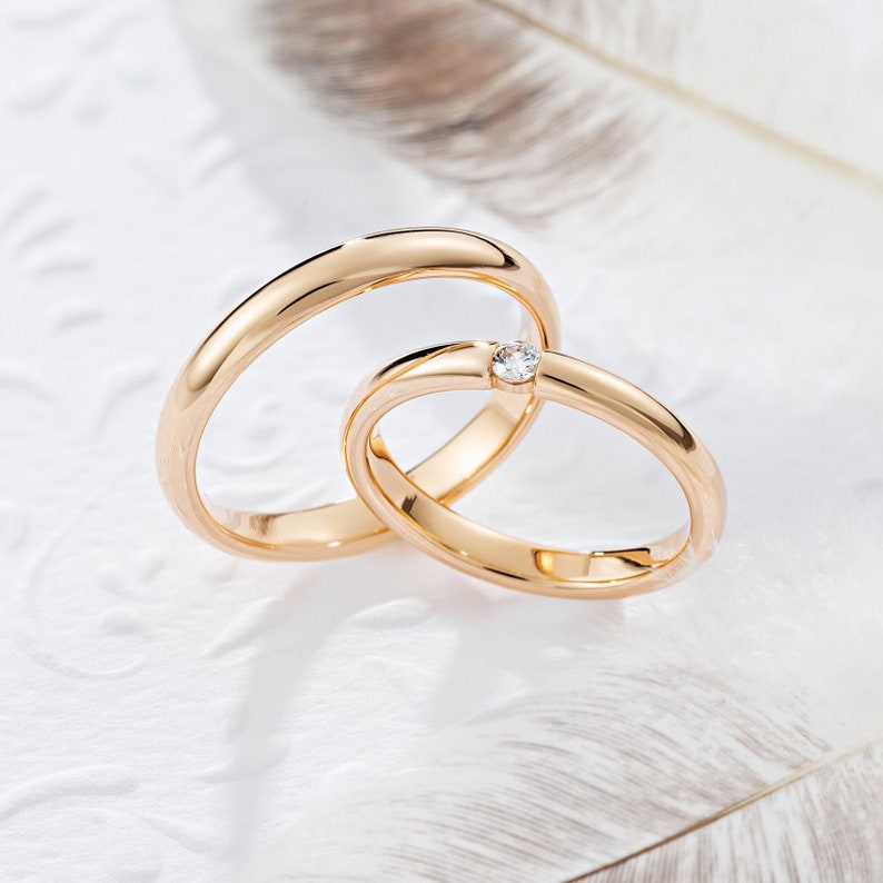 Par de Alianças de casamento noivado ouro 18k diamante Luna