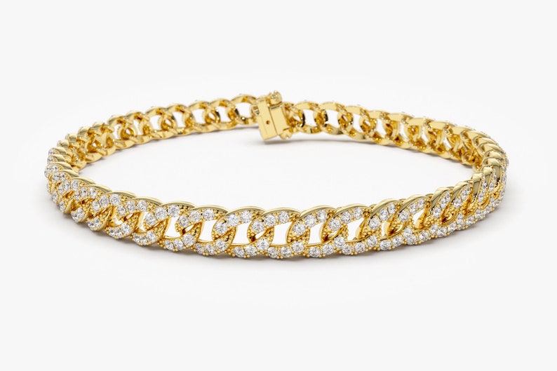 Pulseira de ouro feminina Cubana Diamante Riviera
