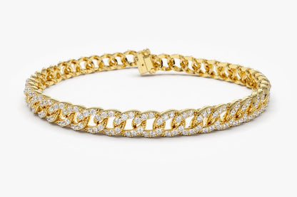 Pulseira de ouro feminina Cubana Diamante Riviera