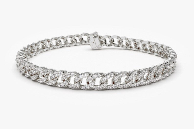 Pulseira de ouro feminina Cubana Diamante Riviera