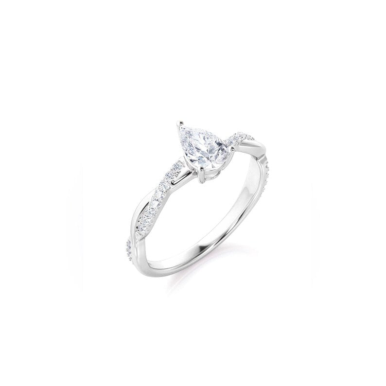 Anel Pear Solitario De Ouro Branco 18k Diamantes Brilhantes 70pts