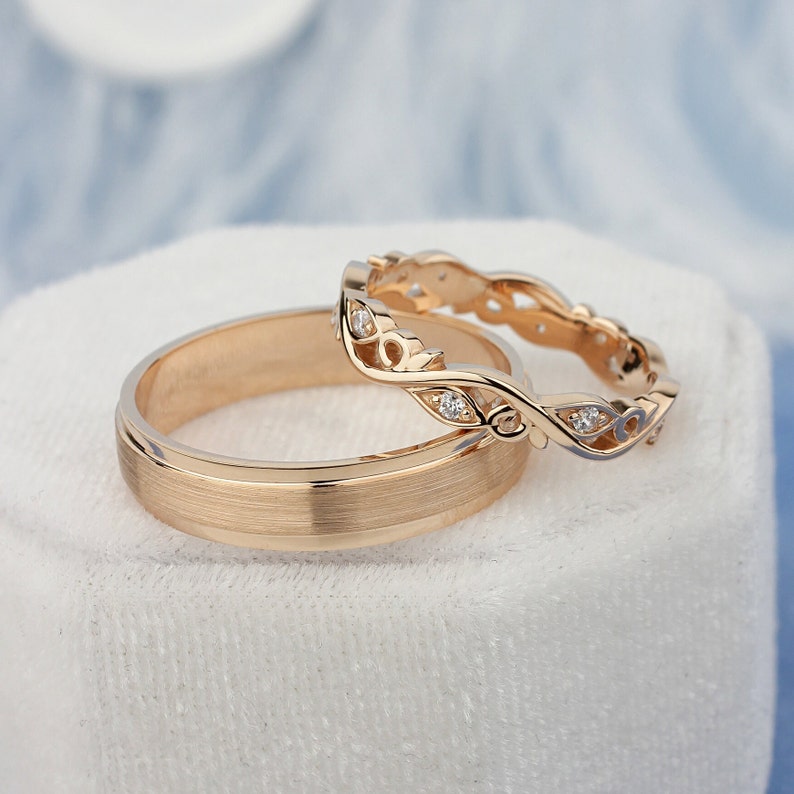 Par de Alianças de casamento noivado  ouro 18k diamante Flowers