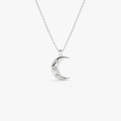 Colar Crescente Lua Corrente Luxo Feminino em Ouro Branco 18k c/ Diamante | New | Celestial diamonds, Colares, diamante, white | AUREA FINE JEWELRY