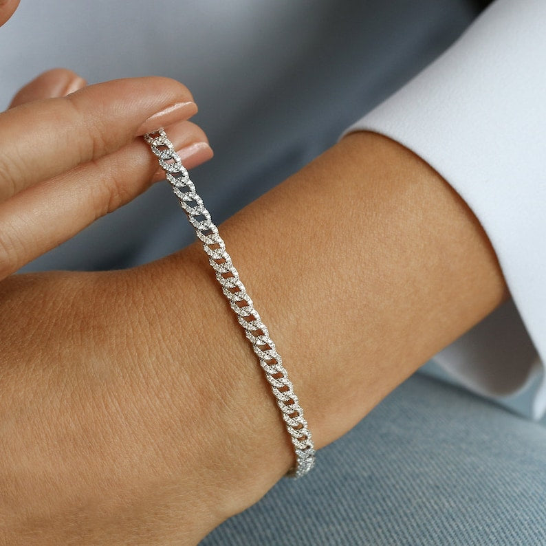 Pulseira de ouro feminina Cubana Diamante Riviera