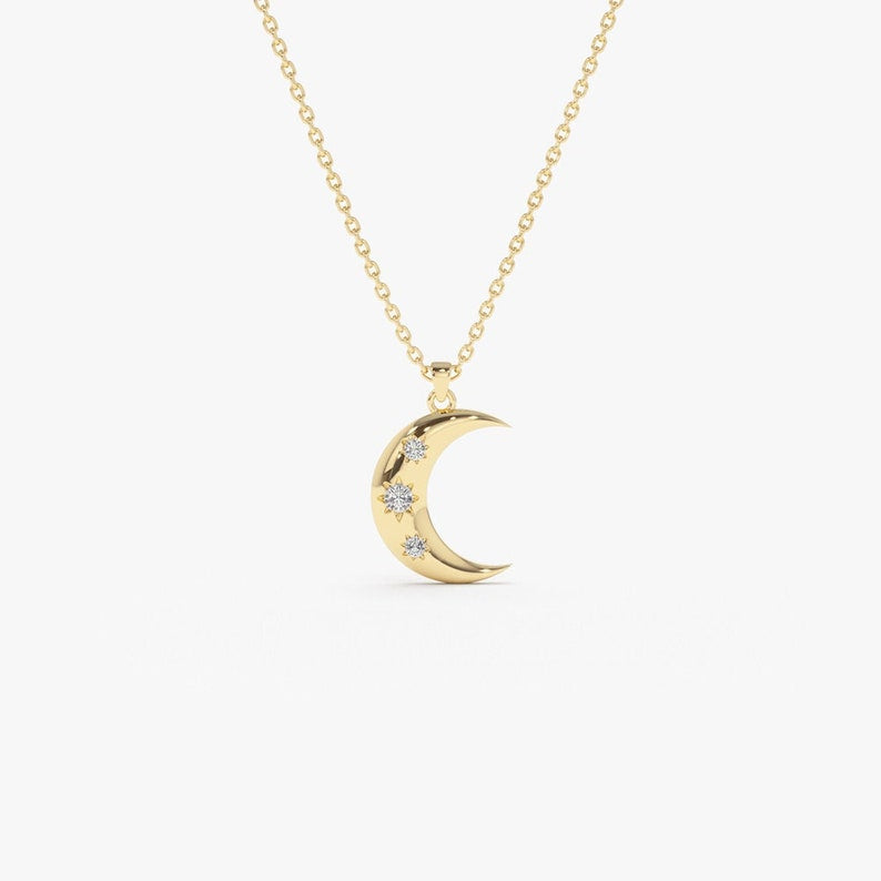 Colar Crescente Lua Corrente Luxo Feminino em Ouro Branco 18k c/ Diamante