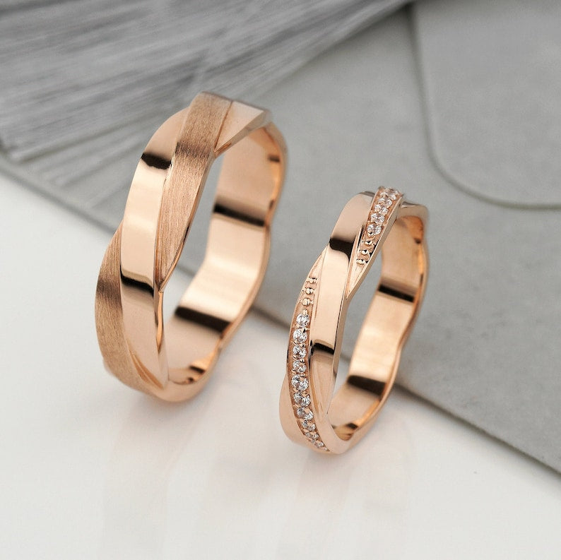 Par de Alianças de casamento noivado  ouro 18k diamante double - AUREA FINE JEWELRY