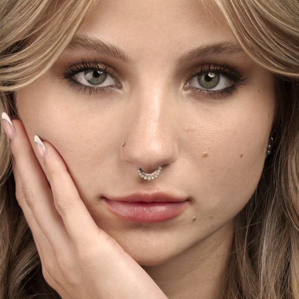 Piercing Nariz Ouro 18k Diamante e opalas Daith Septo Helix Nostril