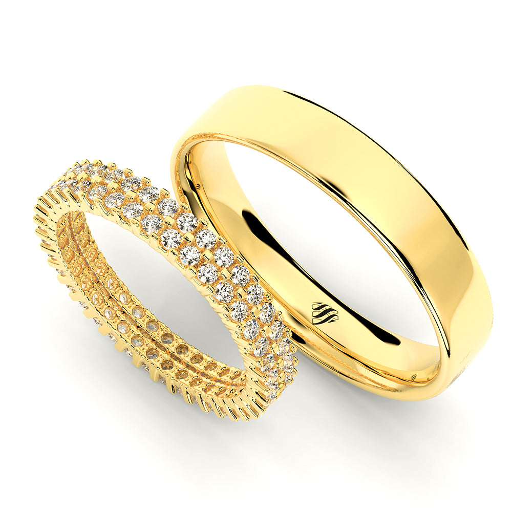 Par de Alianças de Casamento Noivado em Ouro 18k 4mm e 3mm Couple